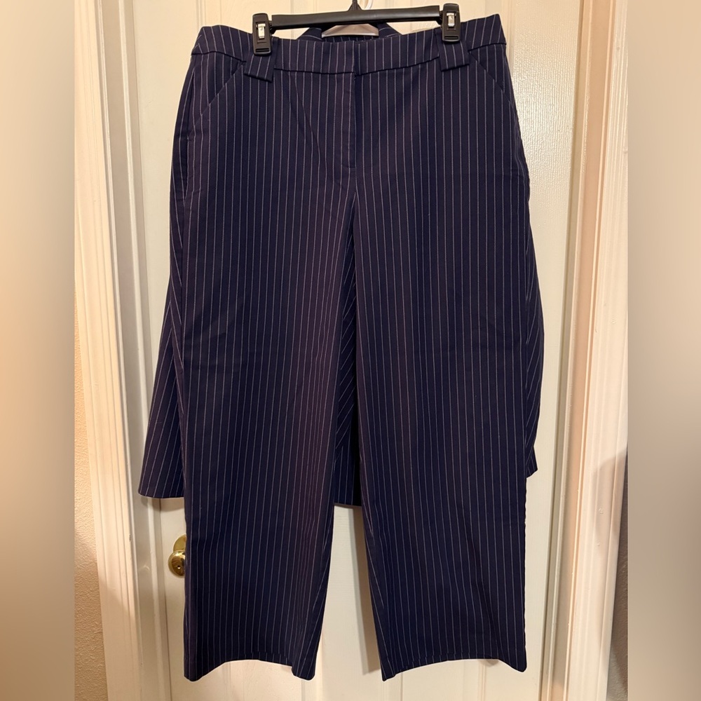 Lane Bryant Navy Pinstripe Ankle Trousers